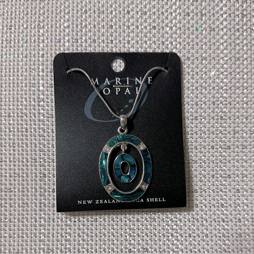 hallifax Marine Opal Silver Teal Blue Green New Zealand Paua Shell Necklace